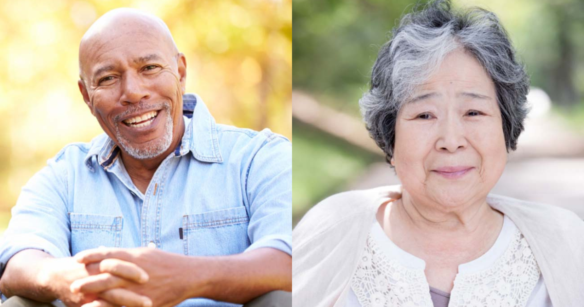Aging, happy man and woman